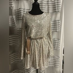 Rewind Champagne sequins cocktail dress NWT size Med.